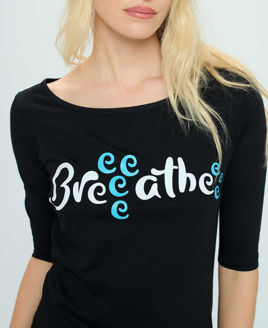 Breeeatheee Elbow Length Sleeve Yoga Inspired Cotton Tee