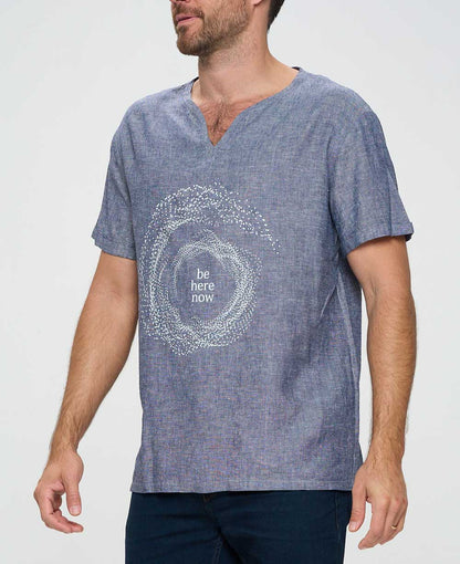 Men’s Be Here Now Blue Linen Inspirational Shirt