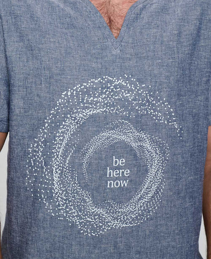 Men’s Be Here Now Blue Linen Inspirational Shirt