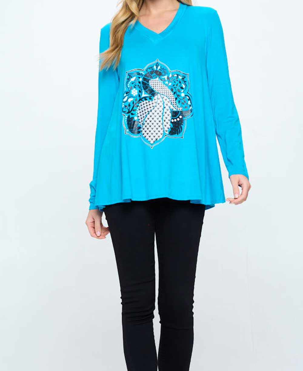 Peacock Lotus Mandala Tunic Tee, Made in USA